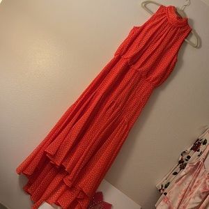 Maxi summer red/light orange polka dot dress.